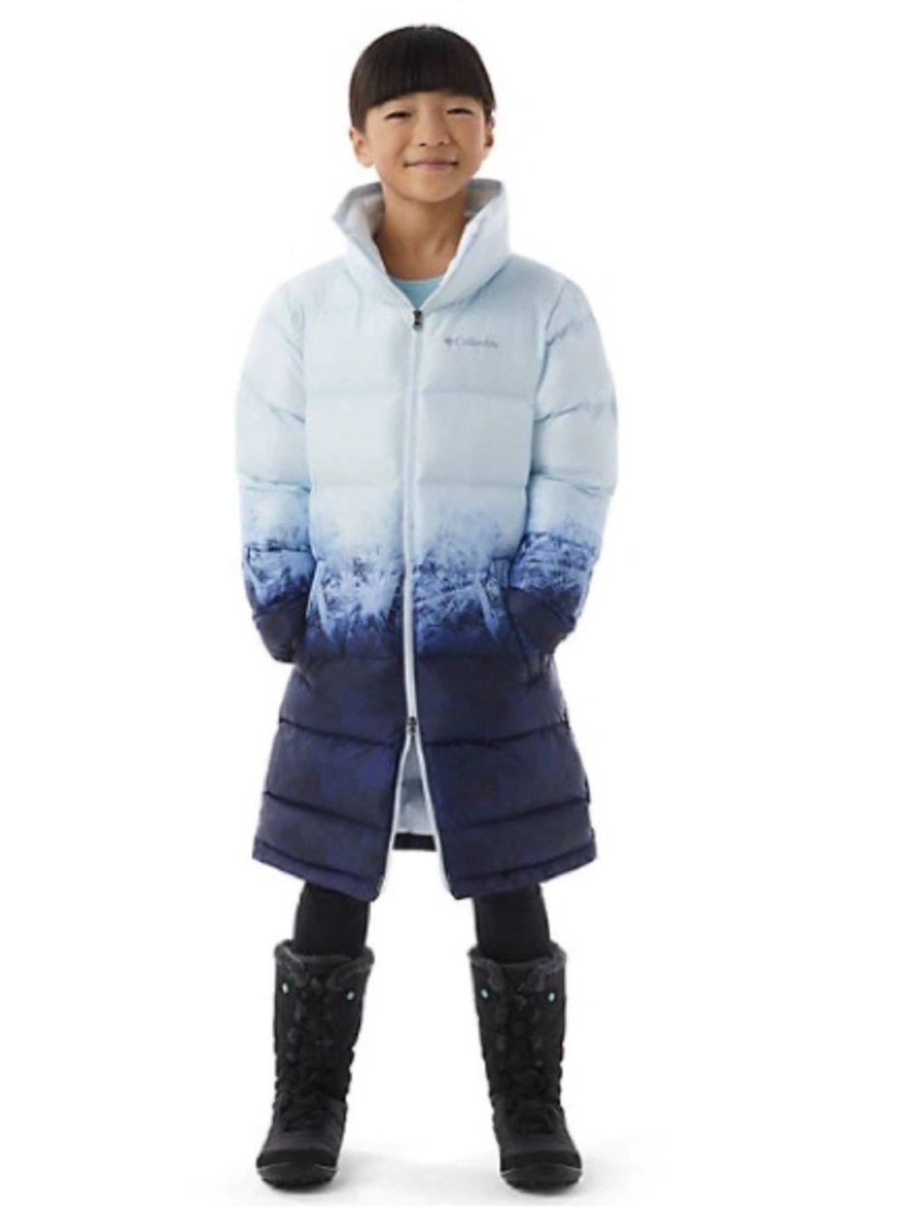 Columbia Girls' Ombre Puffer Coat - Light Blue to Navy Gradient
